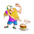 Cartoon hippy upset with gluten