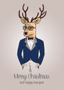 Cartoon hipster reindeer with suit hand drawn Royalty Free Stock Photo