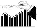 Cartoon of Histogram Financial Chart or Graph and Hand Writing Word Growth Royalty Free Stock Photo