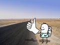 Cartoon Hitchhiker, alone on a desert road photo