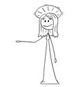 Cartoon of Holy Woman with Halo Offering, Showing or Pointing at Something