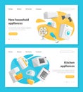 Cartoon Home Electronics and Appliance with Microwave Oven and Stove Vector Template