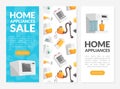 Cartoon Home Electronics and Appliance with Vacuum Cleaner and Stove Vector Template