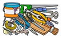 Cartoon home repair instruments illustration