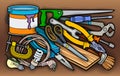 Cartoon home repair instruments illustration