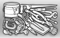 Cartoon home repair instruments illustration