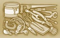 Cartoon home repair instruments illustration