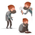 Cartoon homeless bum poor male depressed character isolated icons set design vector illustration Royalty Free Stock Photo