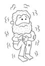 Cartoon homeless man cold and trembling, vector illustration