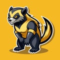 Cartoon honey badger character with superhero costume on yellow background Royalty Free Stock Photo