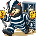 Cartoon honey badger in prison clothes escaping Royalty Free Stock Photo