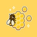 Cartoon honey bee on honeycomb