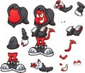 Cartoon hooded devil character with different body parts