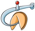 Cartoon Hook Holding a Fortune Cookie Symbolizes Unexpected Luck or a Unique Predicament Royalty Free Stock Photo
