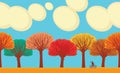 Cartoon horizontal frieze with colorful fall trees