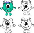 Cartoon horned alien. Vector illustration. Coloring and dot to dot Royalty Free Stock Photo