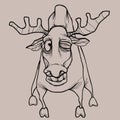 Cartoon horned dried elk winks in pencil drawing