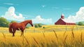 cartoon horse on a farm enviorment