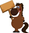 Cartoon horse holding blank sign Royalty Free Stock Photo