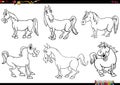 cartoon horses farm animal characters set coloring page