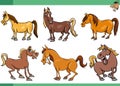 cartoon horses farm animals comic characters set