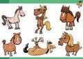 cartoon horses farm animals comic characters set