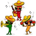 Cartoon hot mariachi peppers