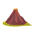 Cartoon hot volcano with magma and lava. Vulcano rock mountains icon isolated on white. Vector illustration