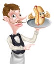 Cartoon Hotdog Waiter Butler Pointing Royalty Free Stock Photo