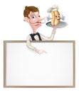 Cartoon Hotdog Waiter Sign Royalty Free Stock Photo