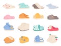 Cartoon house colorful slippers. Female and male indoor shoes, cozy flip flops, warm home footwear, cute animal muzzles