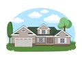 Cartoon house exterior with blue clouded sky Front Home Architecture Concept Flat Design Style. Vector illustration of