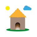 Cartoon house thatched roof. Small house. Vector illustration. stock image. Royalty Free Stock Photo