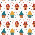 Cartoon houses childlike pattern on white background