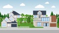 Cartoon houses set. Exterior of the residential house, front view. Vector illustration Royalty Free Stock Photo