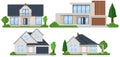 Cartoon houses set. Exterior of the residential house, front view. Vector illustration