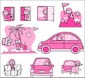 Cartoon Housewife with Various Vintage Concepts - Set of Concepts Vector illustrations