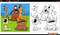 Cartoon howling dogs group coloring book page Royalty Free Stock Photo