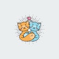 Cartoon hugging cats. Greetings and surprise vector illustration for prints