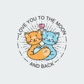 Cartoon hugging cats. Greetings and surprise vector illustration for prints