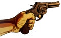 Cartoon human hand holding old revolver Royalty Free Stock Photo