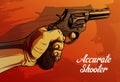 Cartoon human hand holding old revolver Royalty Free Stock Photo