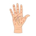 Cartoon human palmistry map on open hand vector graphic illustration Royalty Free Stock Photo