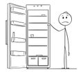 Cartoon of Hungry Man and Empty Fridge or Refrigerator