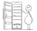 Cartoon of Hungry Obese or Fat Man and Empty Fridge or Refrigerator Royalty Free Stock Photo