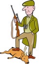 Cartoon Hunter With Rifle Standing on Deer