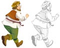 Cartoon hunter with sketch running some activity - illustration