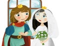 Cartoon husband and wife king and queen in castle illustration Royalty Free Stock Photo