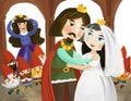 Cartoon husband and wife king and queen in castle illustration Royalty Free Stock Photo