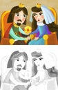 Cartoon husband and wife king and queen in castle illustration Royalty Free Stock Photo